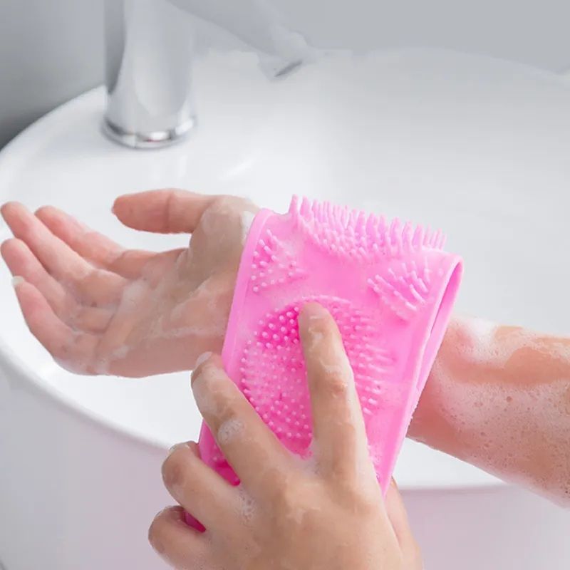 Silicone bath body brush exfoliating long silicone body back scrubber easy to clean lathers well eco friendly long lasting
